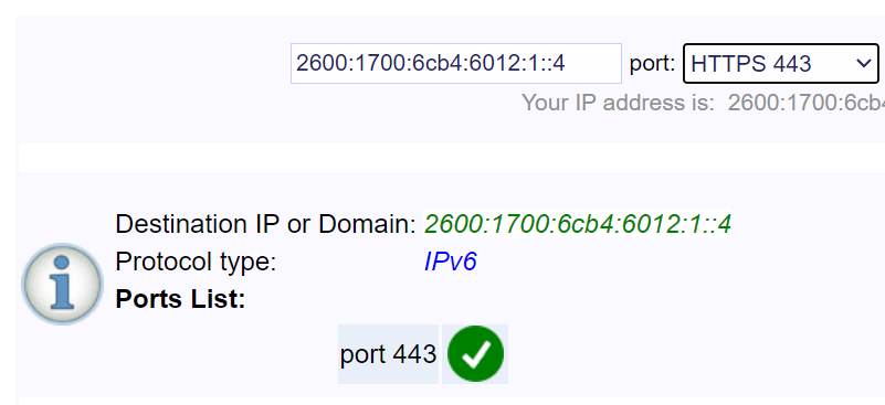 port check via ipv6 to tcp/443