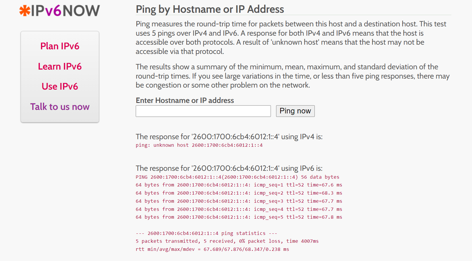 ipv6 ping test from the internet